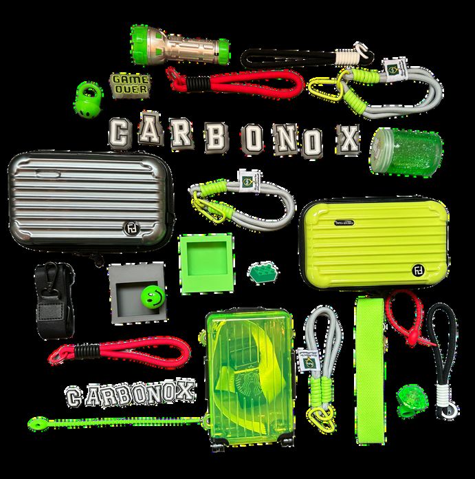 CARBONOX merchandise flat lay