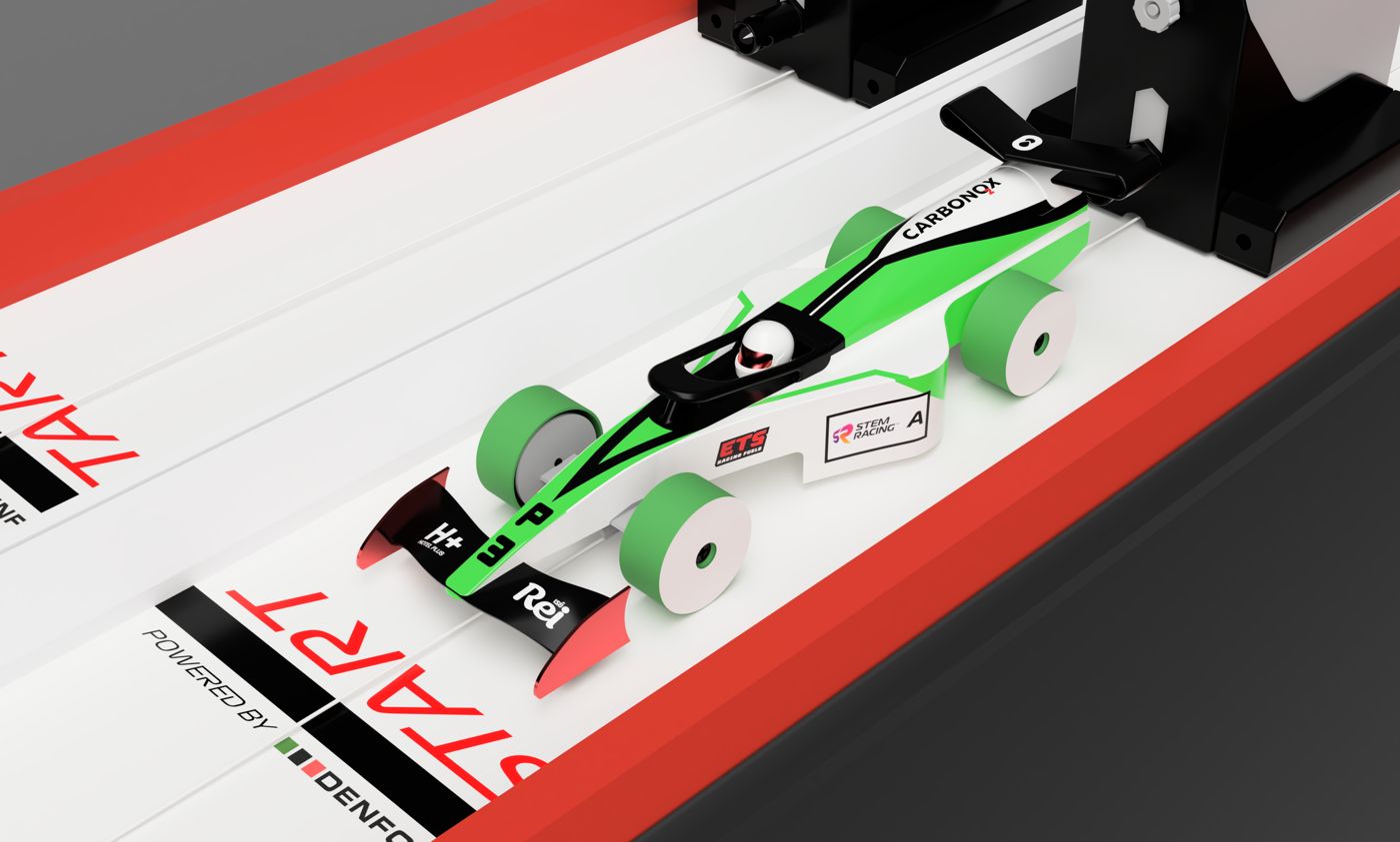 The CARBONOX race car on the start line of a 20 metre track